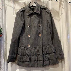Express Ruffled Tiered Wool Blended Double Breasted Pea Coat Jacket Women’s S